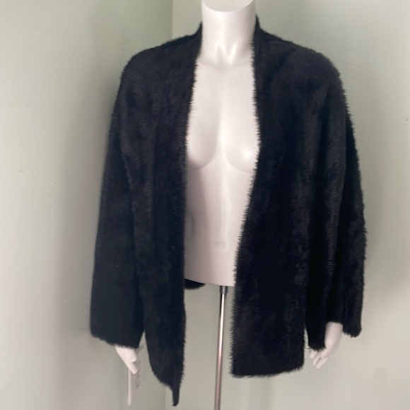 Catherine Malandrino Black Faux Fur Open Cardigan size Large - Picture 1 of 6